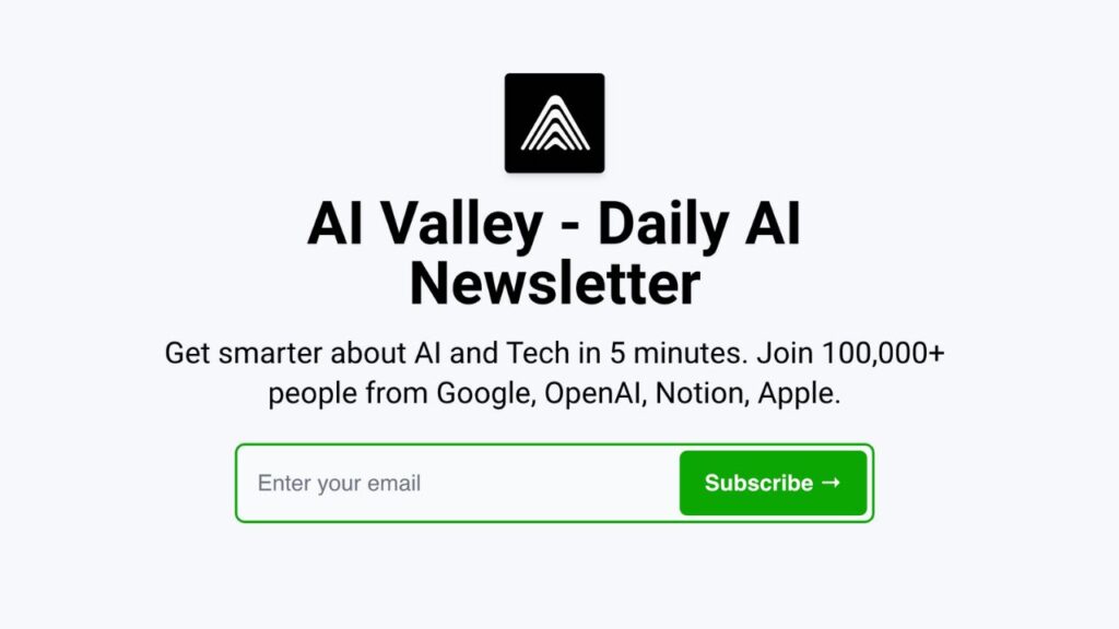 A screenshot ofAI Valley's website