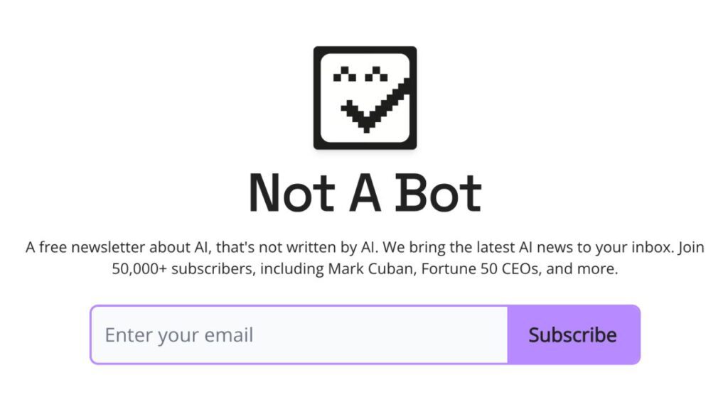 A screenshot of Not A Bot's website