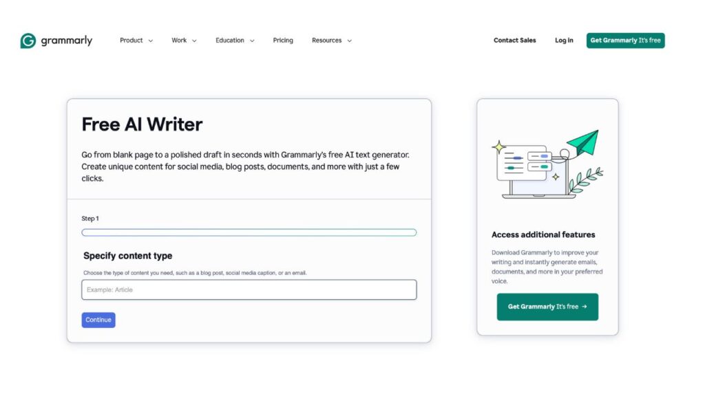 Photo showing Grammarly's Free Ai Writer