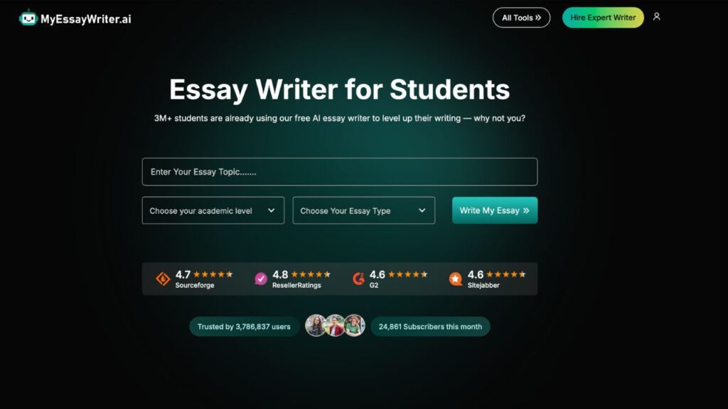 Photo showing My Essay Writer's AI tool
