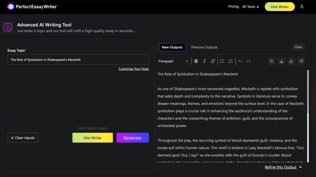 Photo showing an example output of Perfect Essay Writer