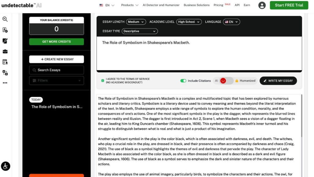 Photo showing the output of Undetectable AI's free AI essay writer