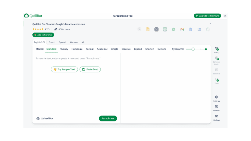 Photo showing the homepage of Quillbot's paraphrasing tool