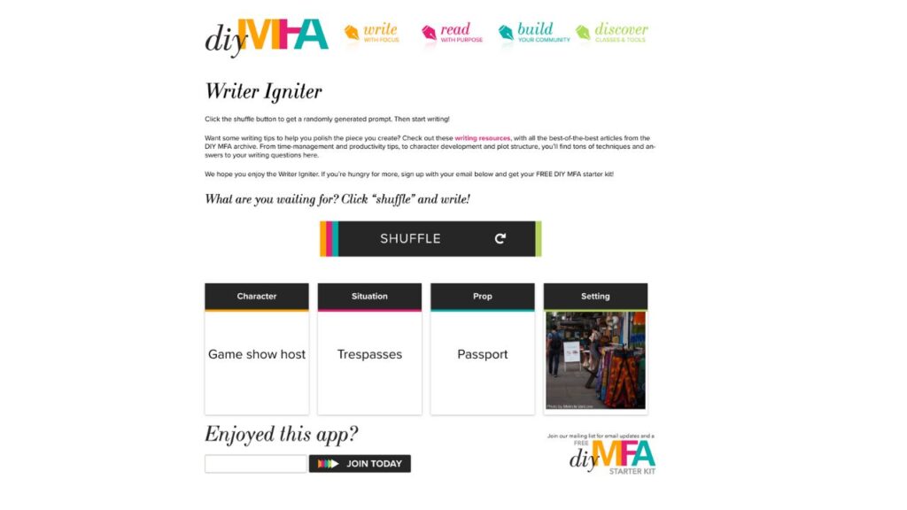 Photo showing the homepage of DIY MFA's writer igniter tool