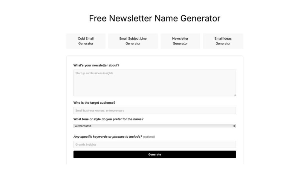 Photo showing Feedough's Free Newsletter Name Generator