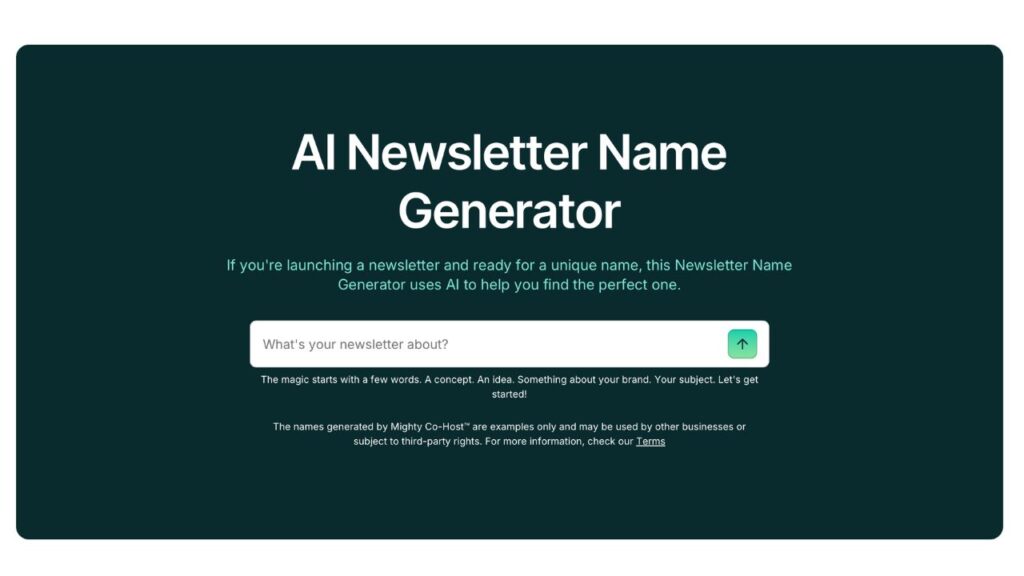 Photo showing Mighty Networks' AMAZING AI Newsletter Name Generator