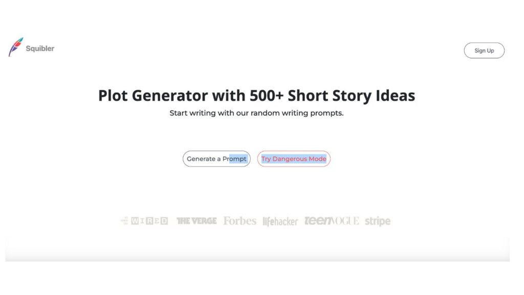 Homepage of Squibler's plot generator
