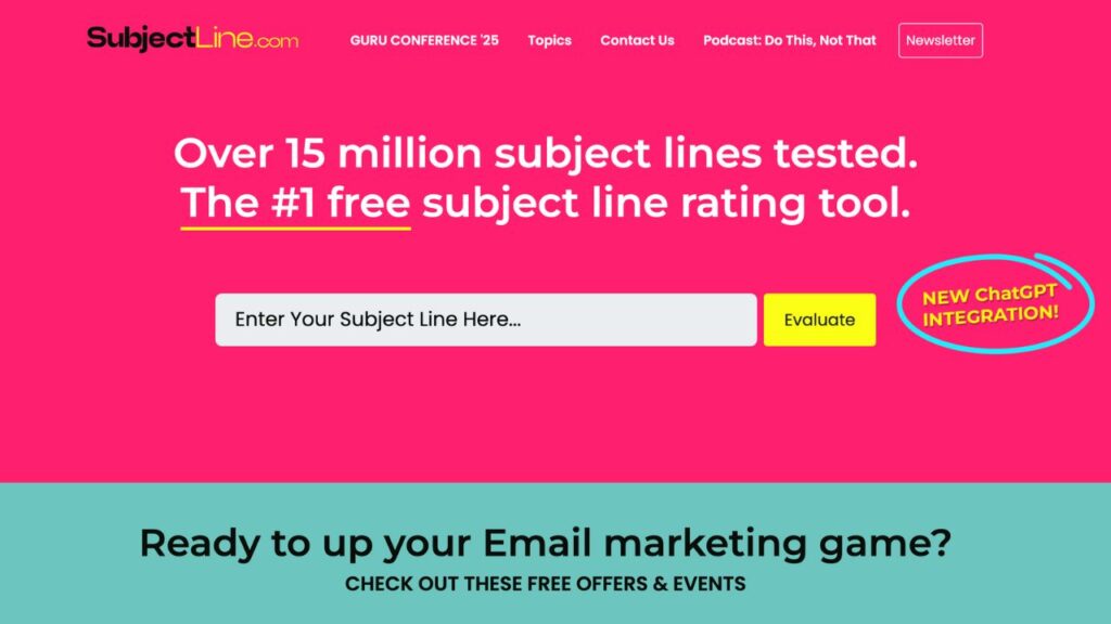Photo showing the homepage of SubjectLine