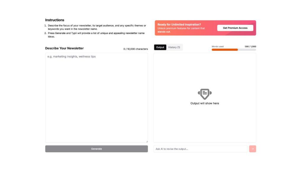Photo showing Typli.ai's Free Newsletter Name Generator