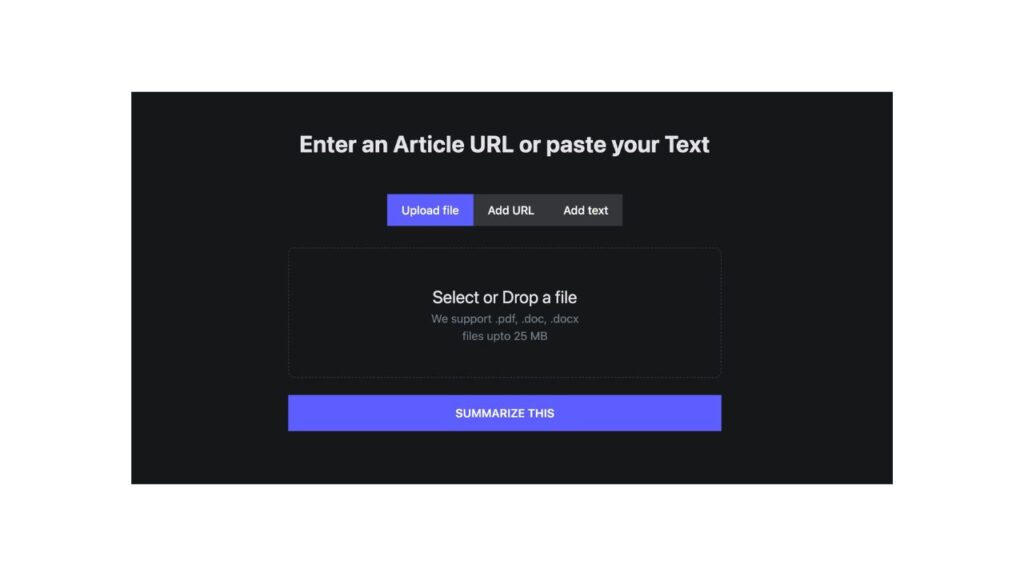 Homepage of TLDR This Summarizer tool