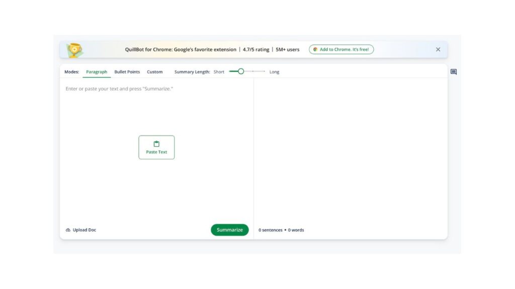 Photo showing the Quillbot's AI Text Summarizer