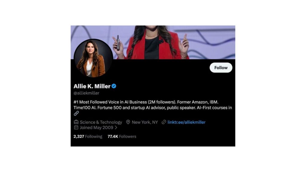 Photo showing Allie K. Miller's X profile