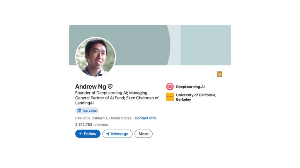 Photo showing Andrew Ng's LinkedIn profile