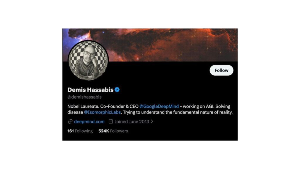 Photo showing Demis Hassabis's X profile