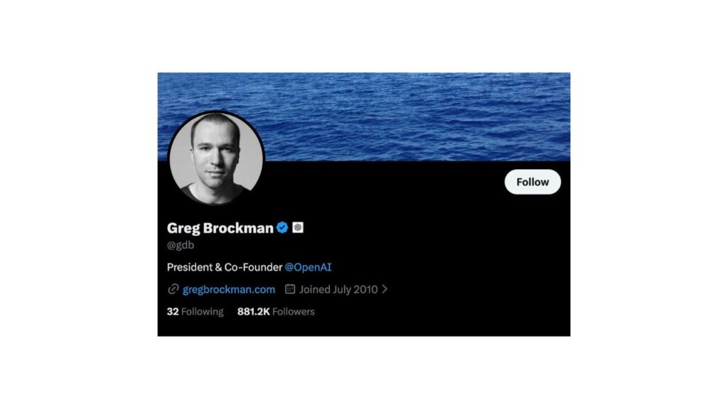 Photo showing Greg Brockman's X profile