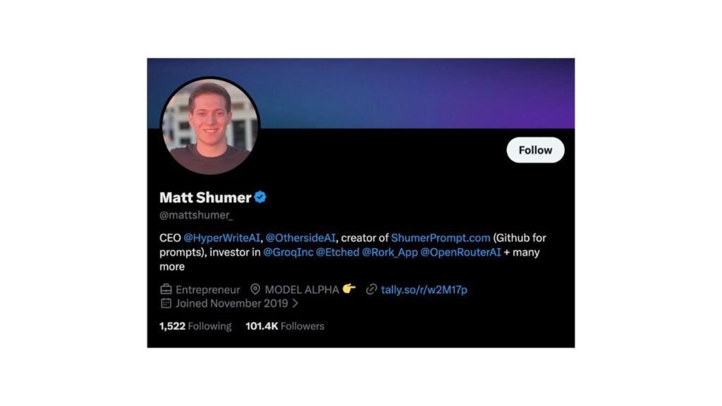 Photo showing Matt Shumer's X profile