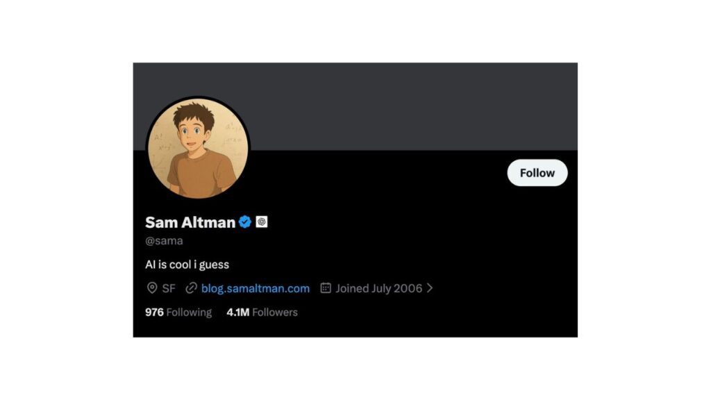 Photo showing Sam Altman's X profile