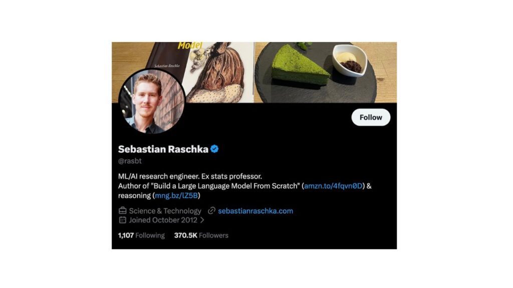 Photo showing Sebastian Raschka's X profile