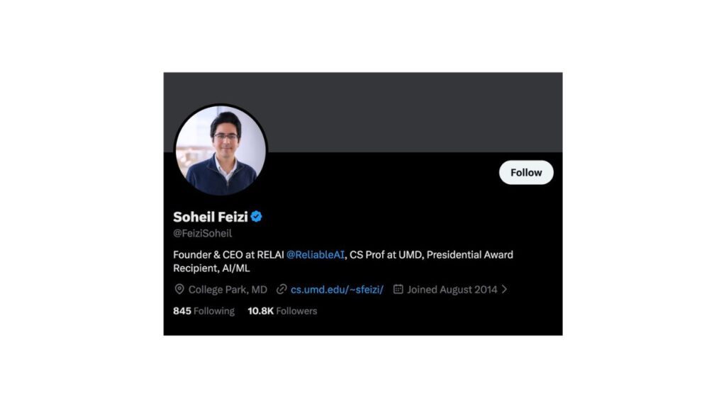 Photo showing Soheil Feizi's X profile