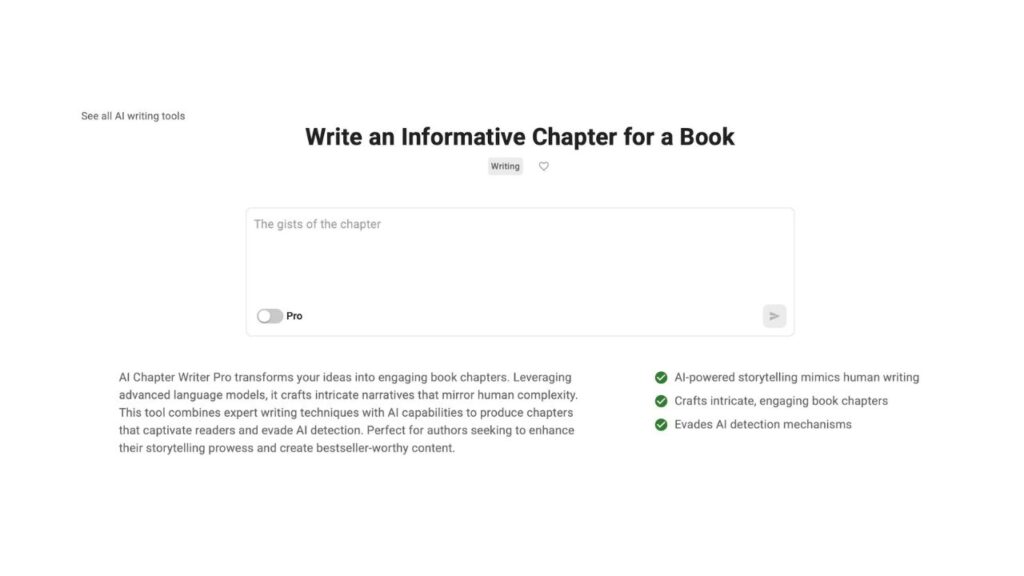Photo showing MaxAI's AI Chapter Writer Pro