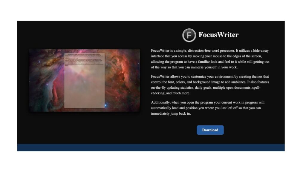 Photo showing FocusWriter's homepage website