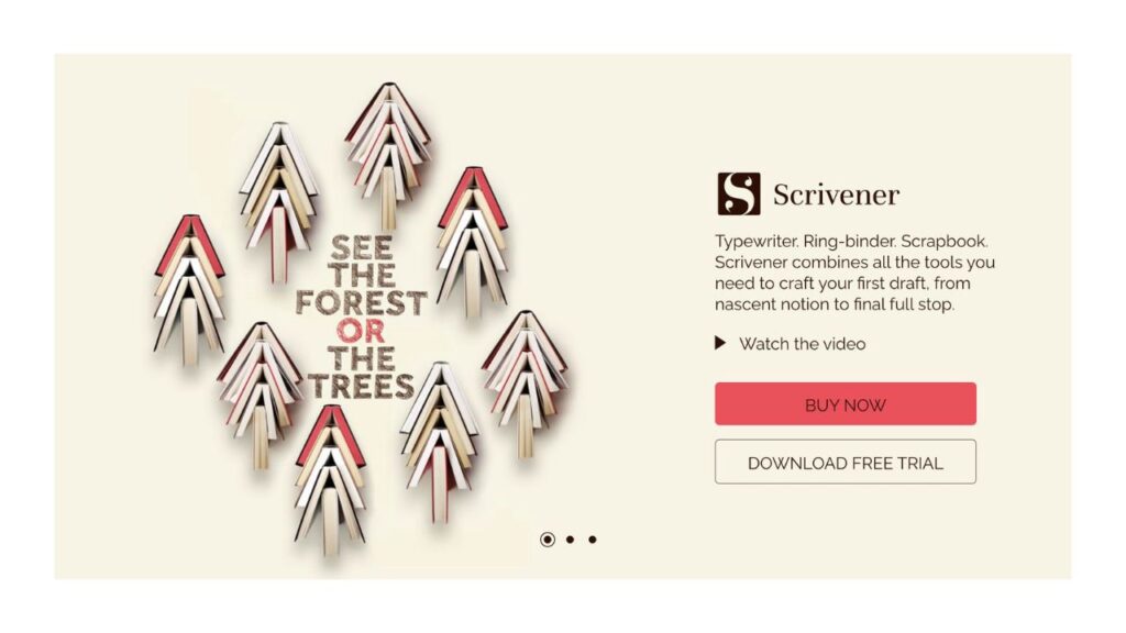 Photo showing Scrivener's homepage website