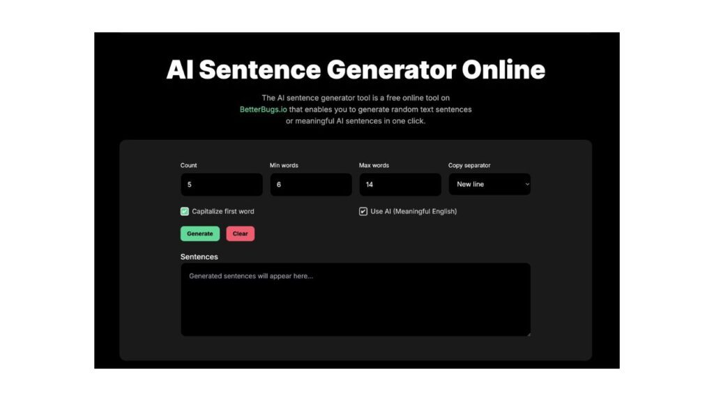 Photo showing BetterBug's AI sentence generator online