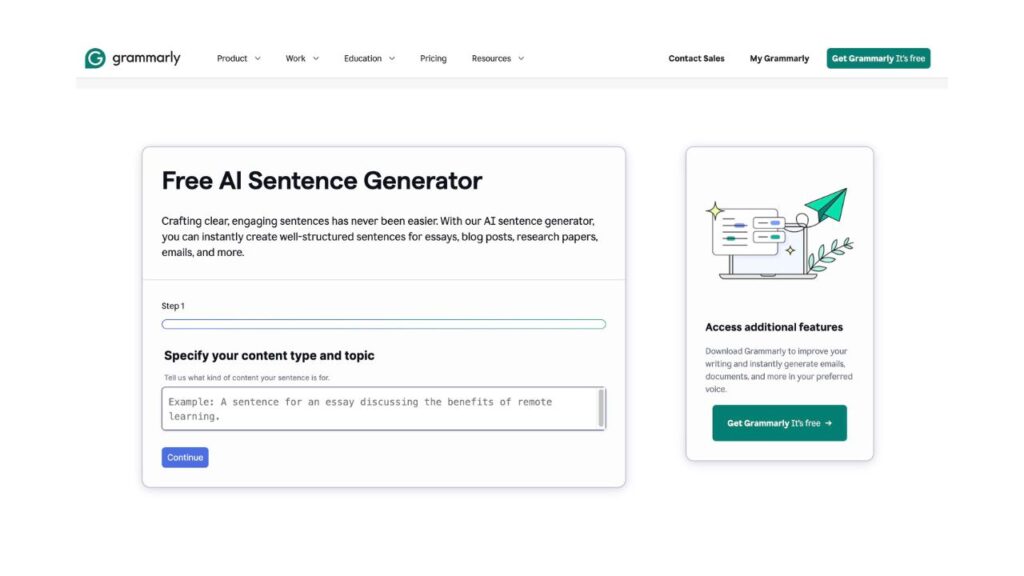 Photo showing Grammarly's free AI sentence generator