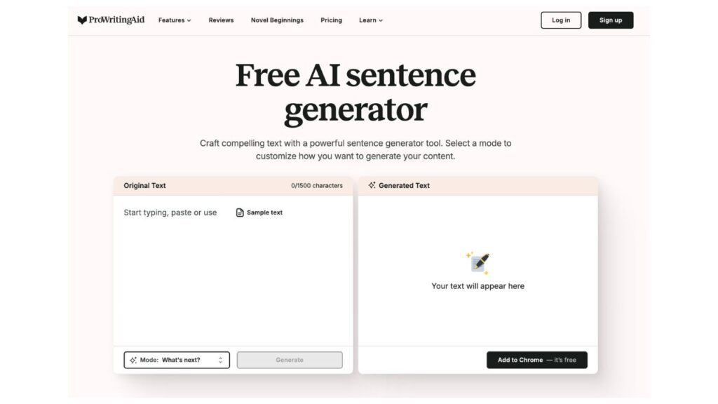 Photo showing ProWritingAid's free AI sentence generator