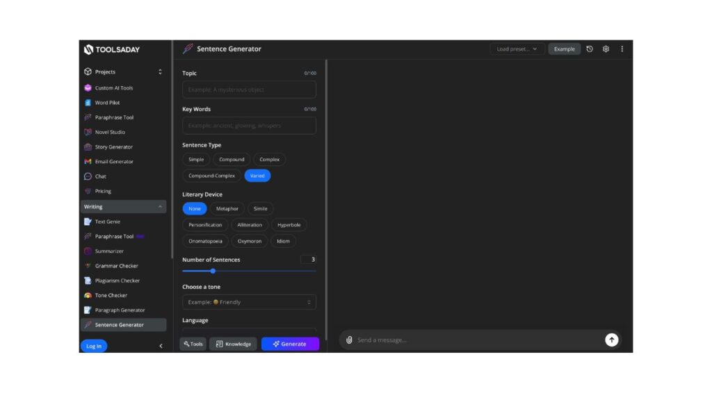 Photo showing Toolsaday's free sentence generator