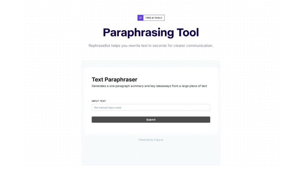 Photo showing a screenshot of Copy.AI's paraphraser tool