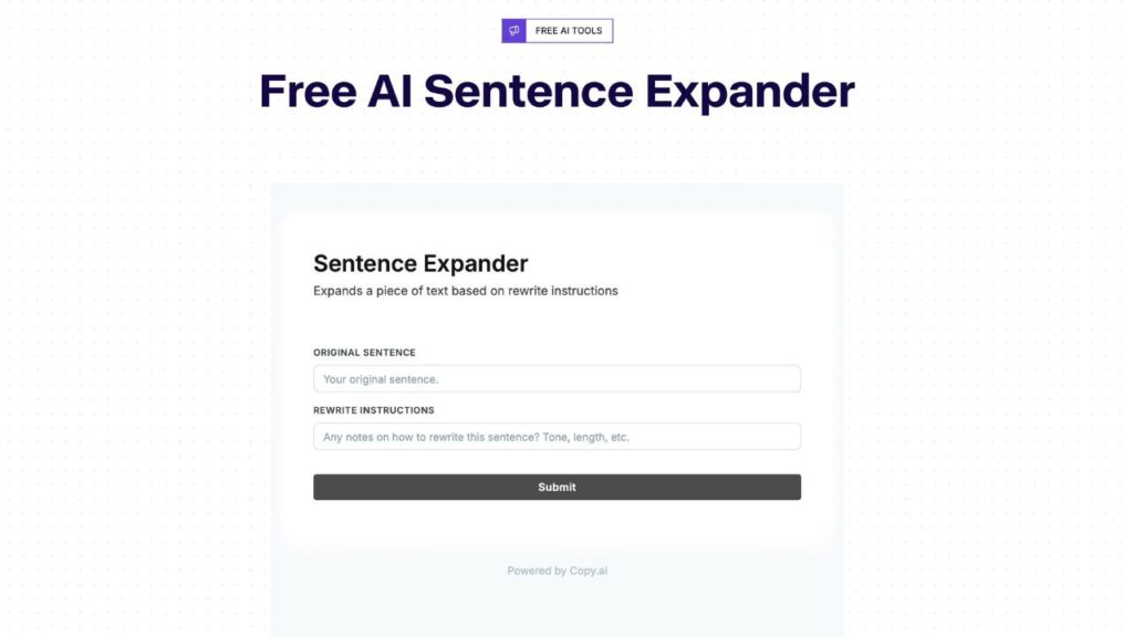 A screenshot showing Copy.AI's free AI sentence expander
