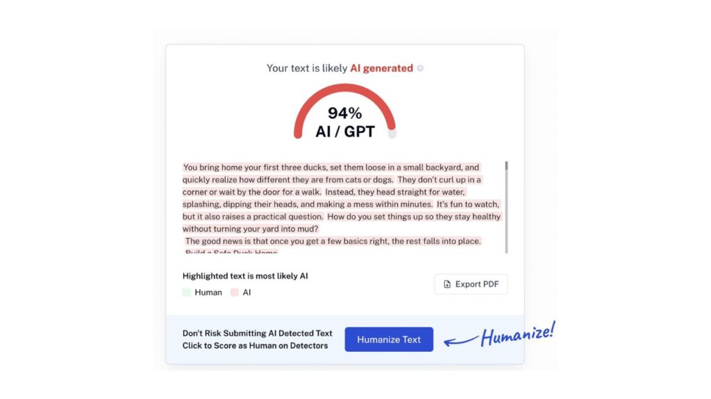 Undetectable AI's results 